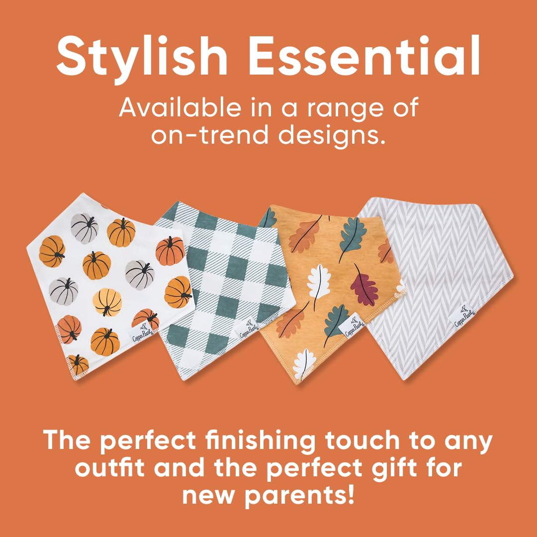 Copper Pearl Karver bib fashion-forward prints elevate outfits while keeping messes contained.