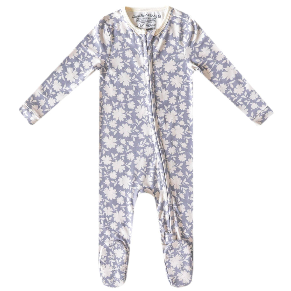 Copper Pearl Lacie zip-up footie highlights ultra-soft knit fabric for cozy naps.