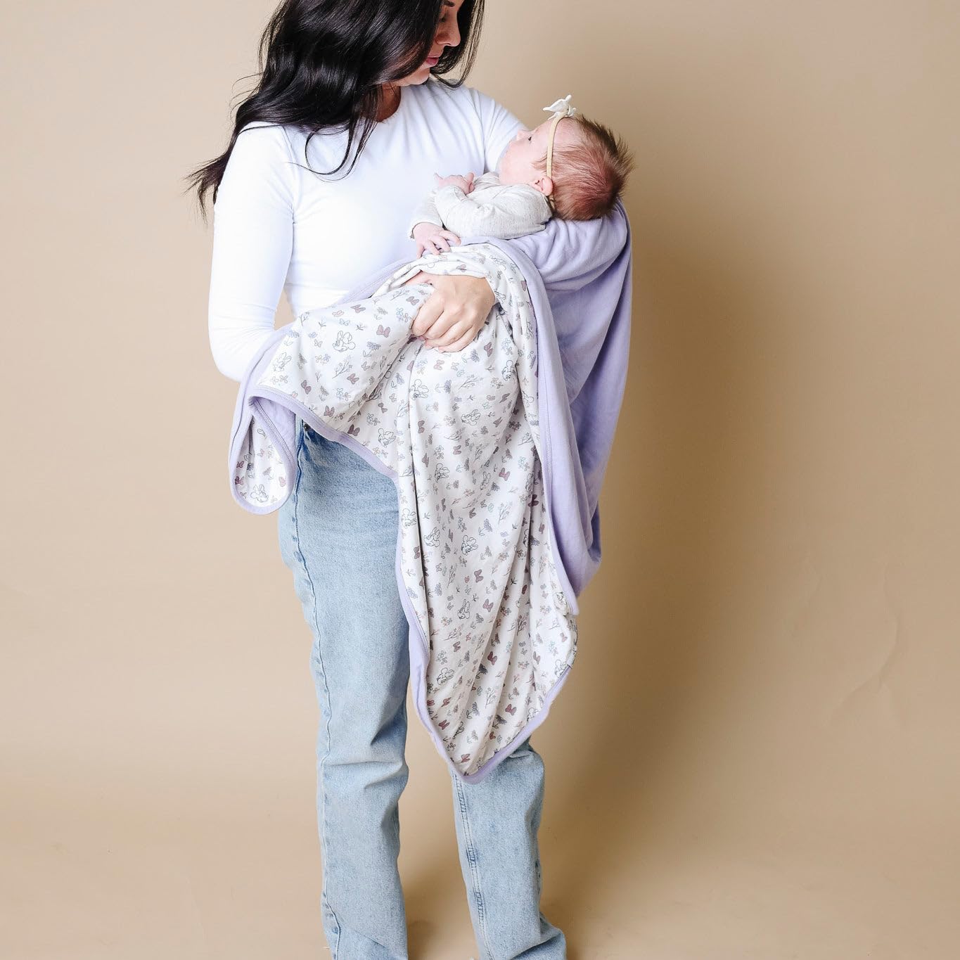 Copper Pearl large 46x46 quilt detail illustrates generous size for growing babies.