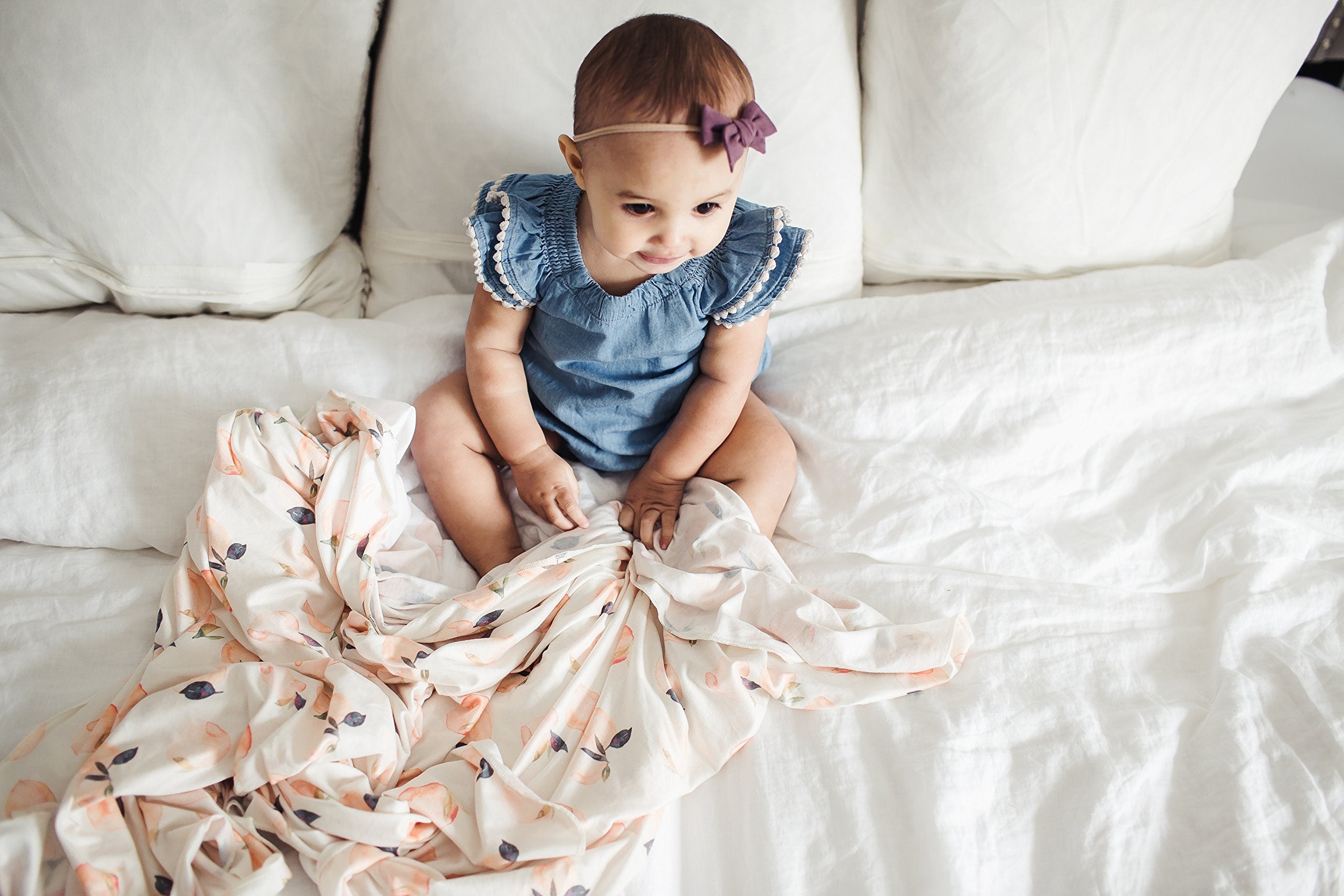 Copper Pearl Large Premium Knit Swaddle Caroline nursery scene, illustrating stylish design for modern homes.