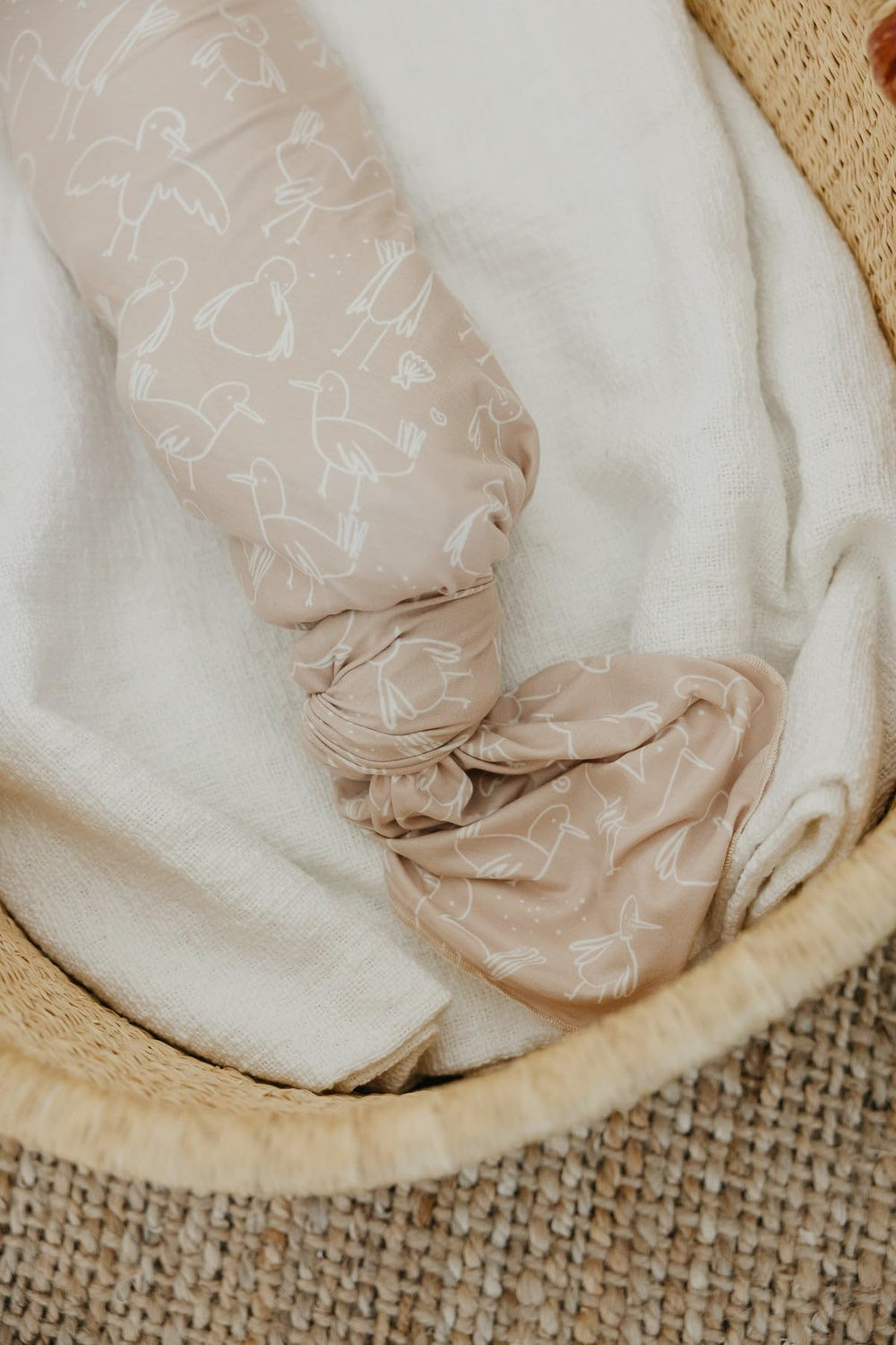 Copper Pearl swaddle sandy gift-ready-packaging highlights a stylish baby gift option.