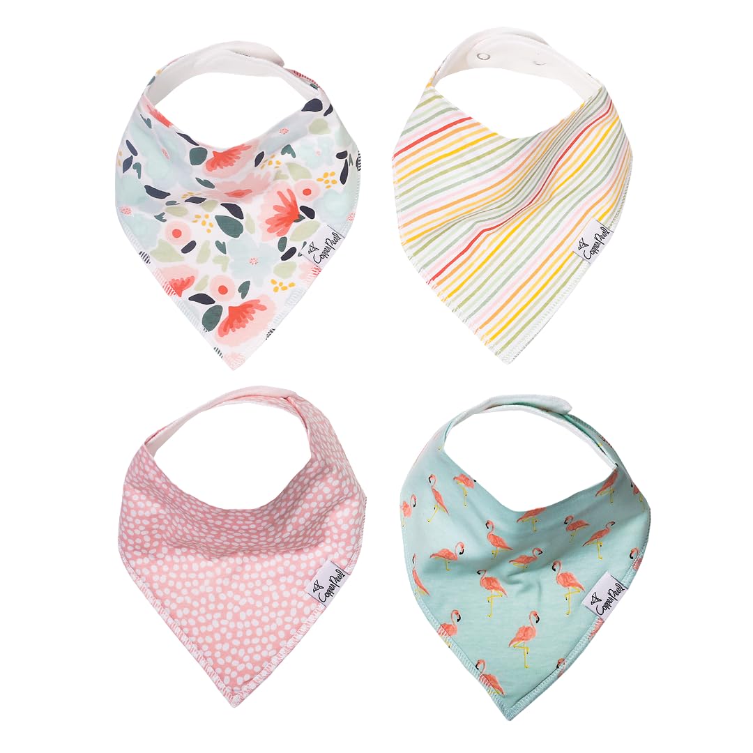 Copper Pearl Leilani bib front view highlights soft cotton and stylish drool protection