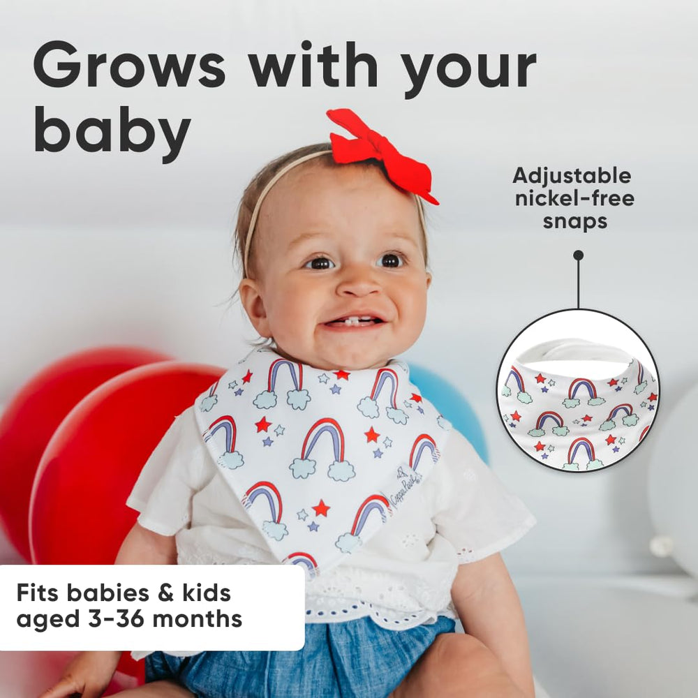Copper Pearl Liberty fashion-print bibs add style to daily outfits