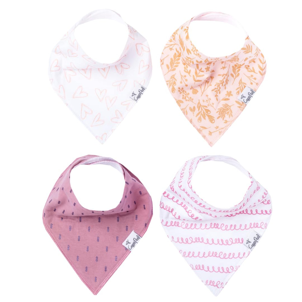 Copper Pearl Lola 4pack bibs, front view, showing absorbent design for drool.
