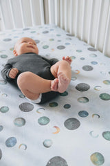 Copper Pearl Lunar crib sheet with modern design enhances nursery decor