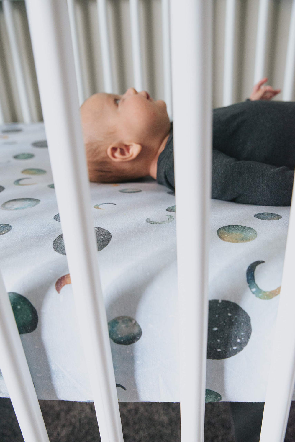Copper Pearl Lunar toddler sheet transition, ready for bedtime routine