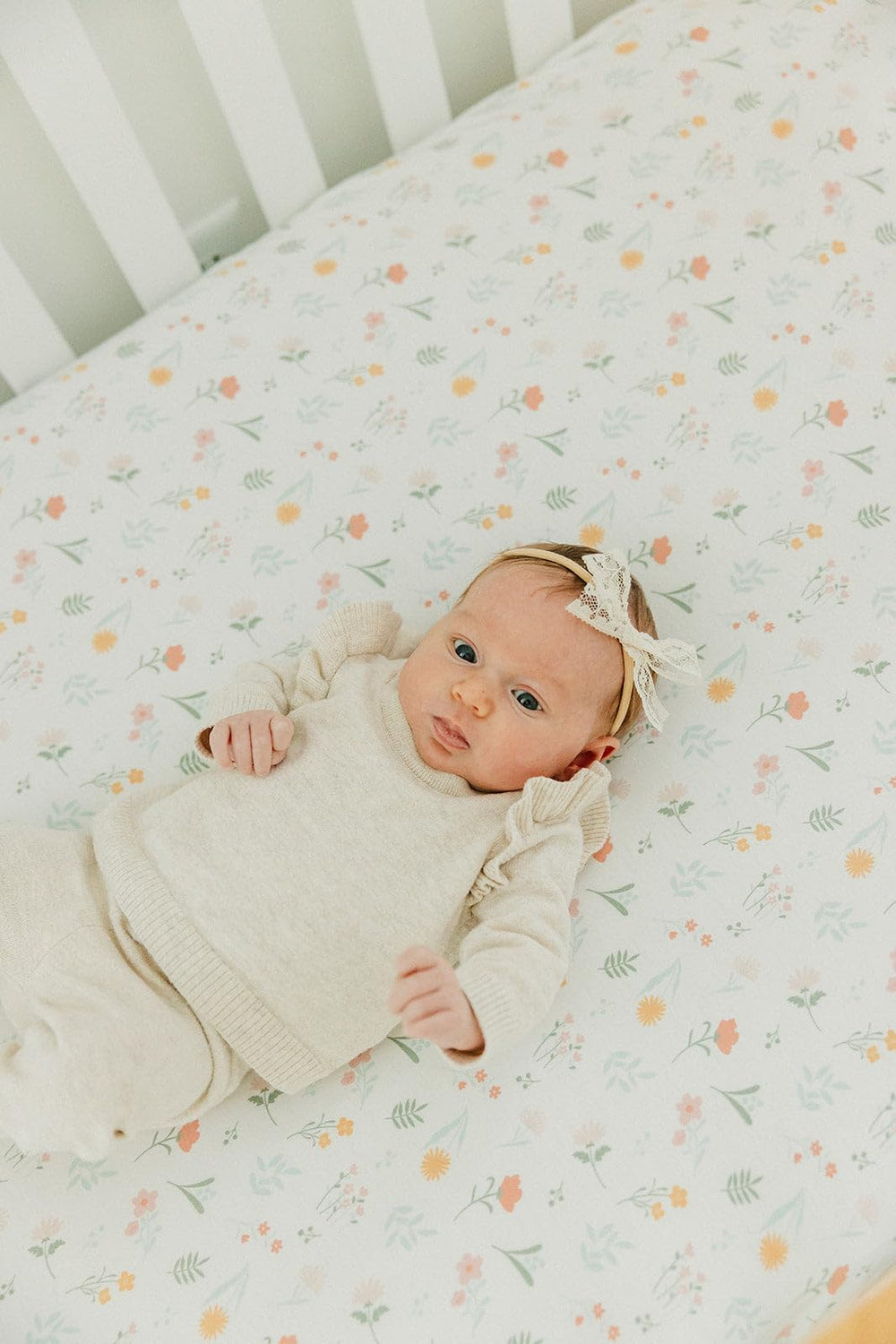 Copper Pearl Mabel toddler sheet laid flat for easy fitting and coordination.