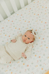 Copper Pearl Mabel toddler sheet laid flat for easy fitting and coordination.