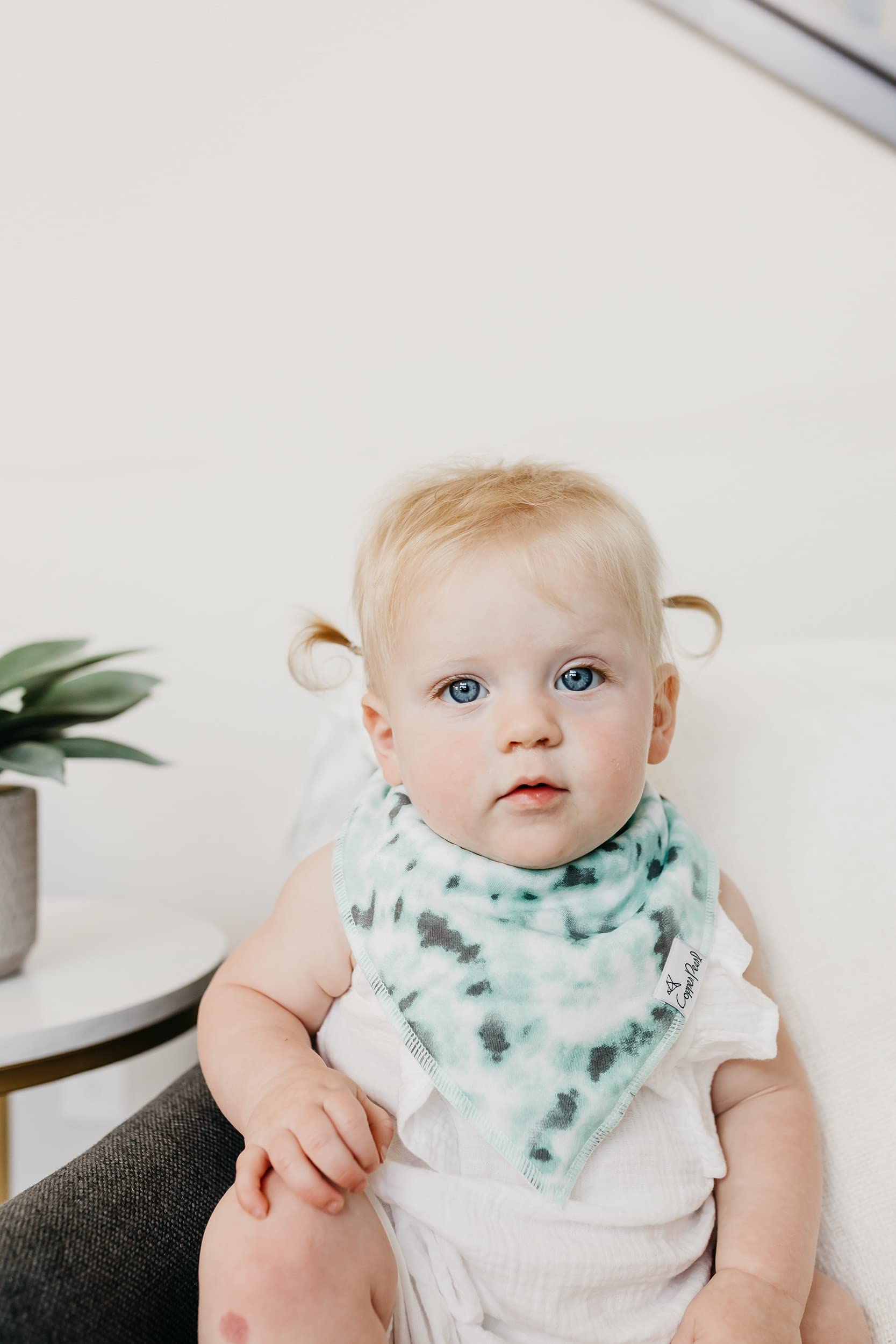 Copper Pearl Maui bandana bib adjustable snaps provide growing-with-baby flexibility.