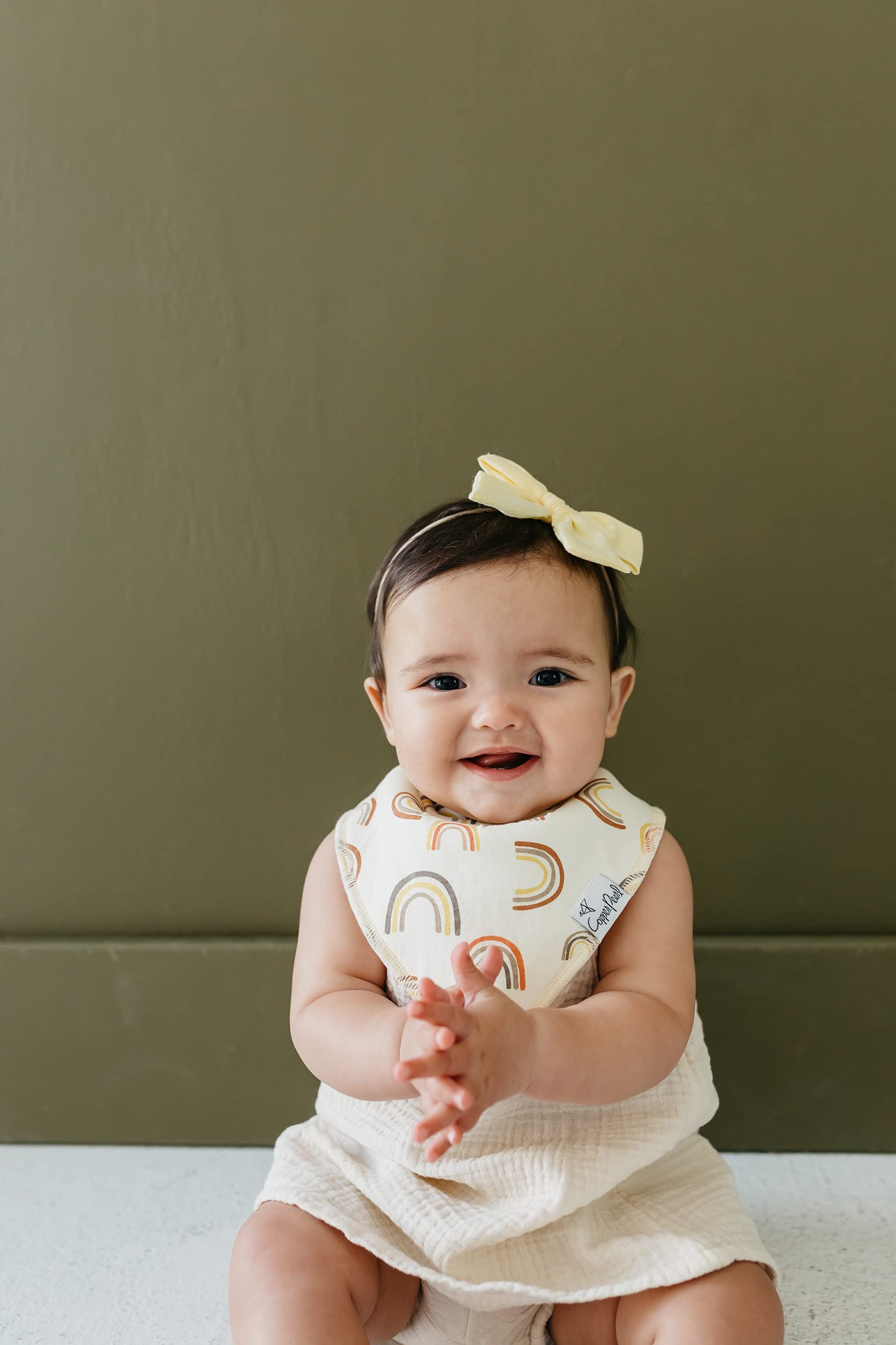 Copper Pearl Maui bandana bib double-layer absorbency with organic cotton and water-resistant fleece for heavy drool.