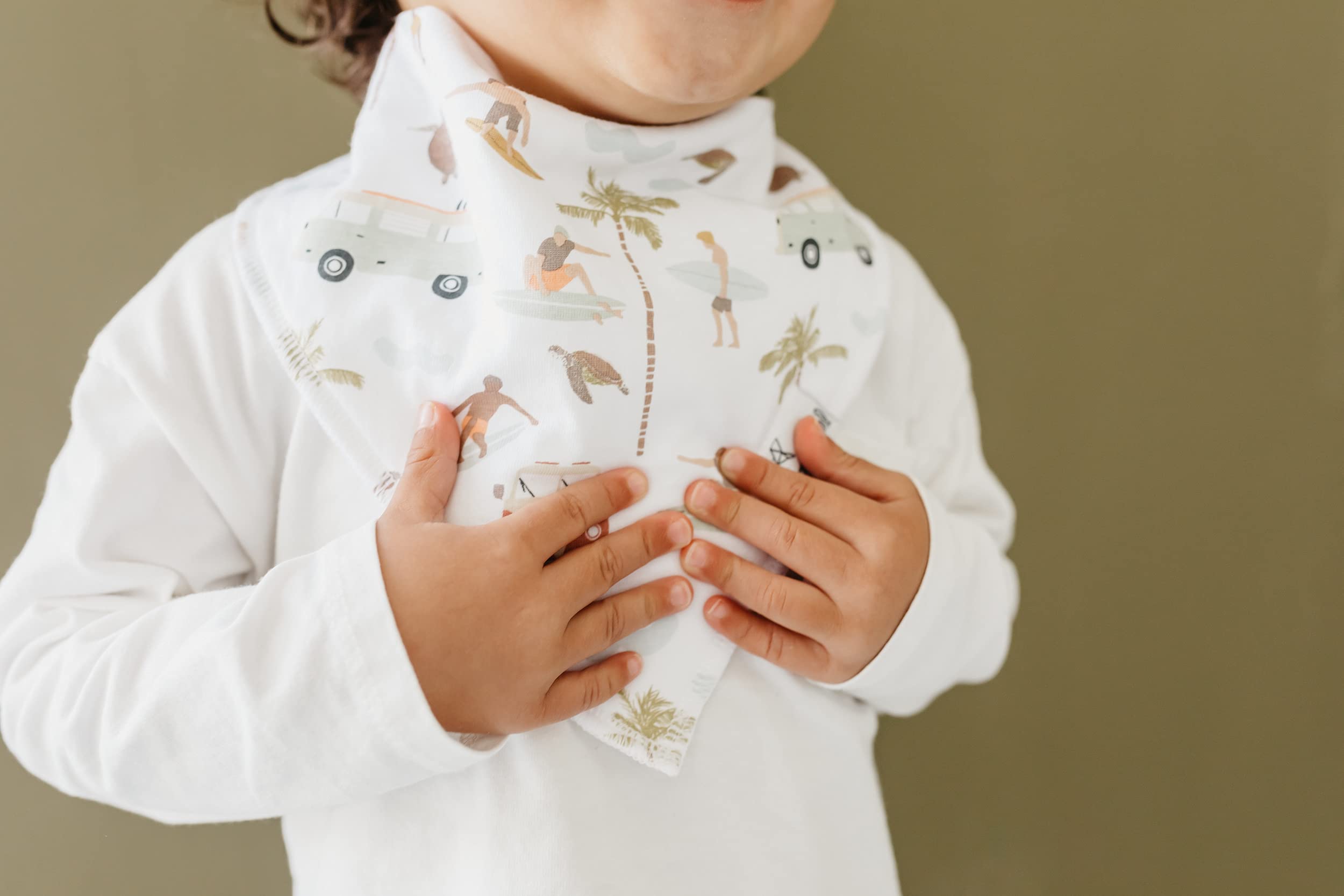 Copper Pearl Maui bandana bib fashion-forward print complements outfits while protecting clothing.