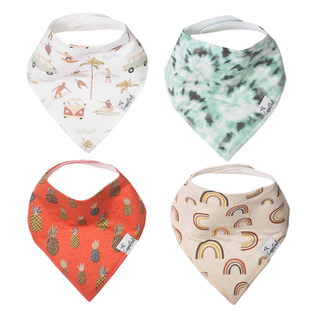 Copper Pearl Maui bandana bib front view shows ultra-soft cotton for drool protection.