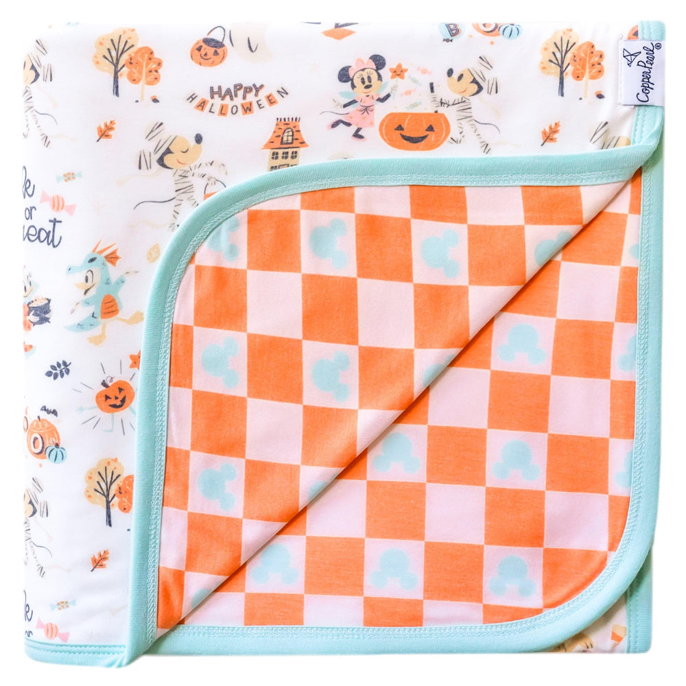 Copper Pearl Mickey Boo Bash blanket fabric closeup, ultra-soft knit for cozy snuggles