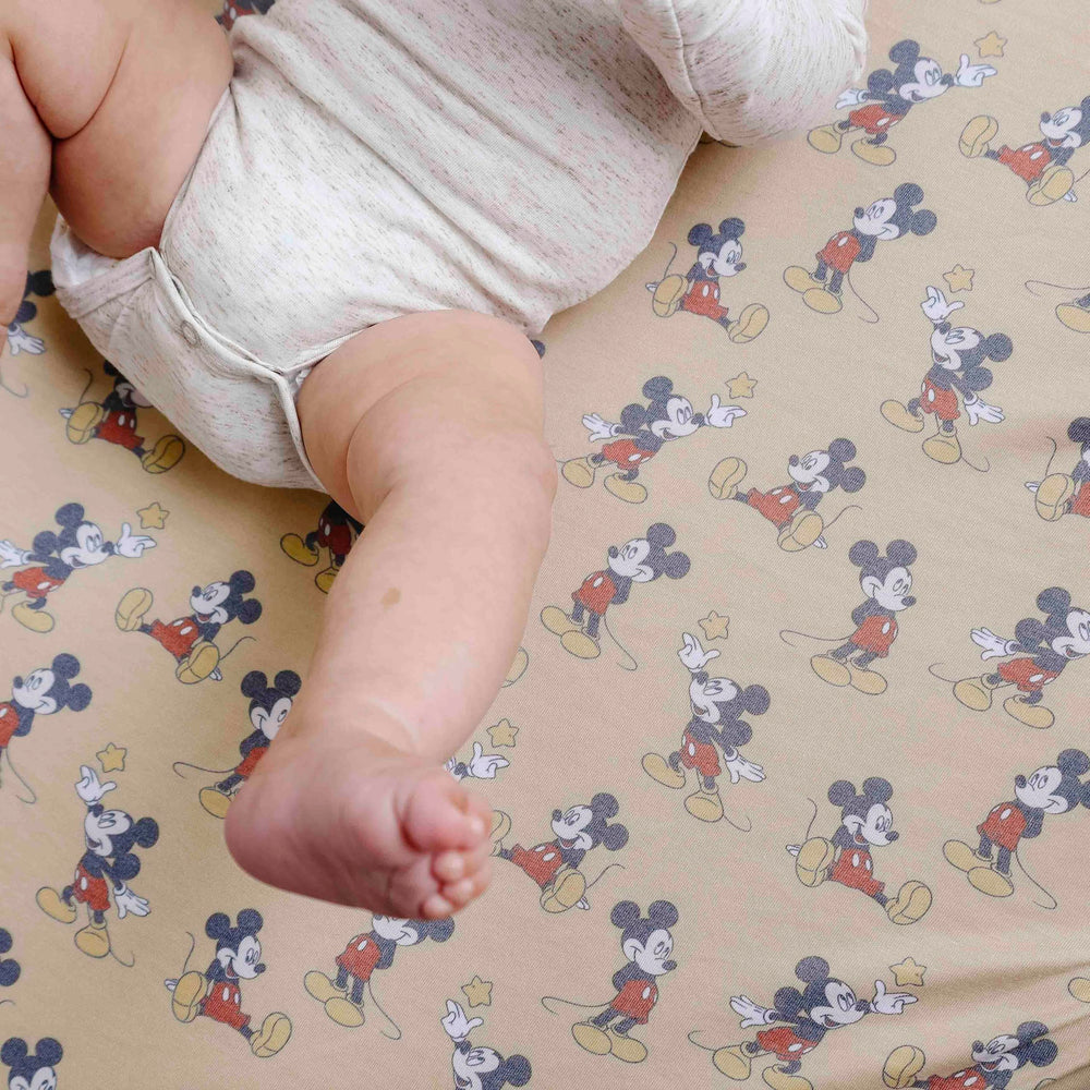 Copper Pearl Mickey Mouse sheet adds modern nursery style to any crib display.