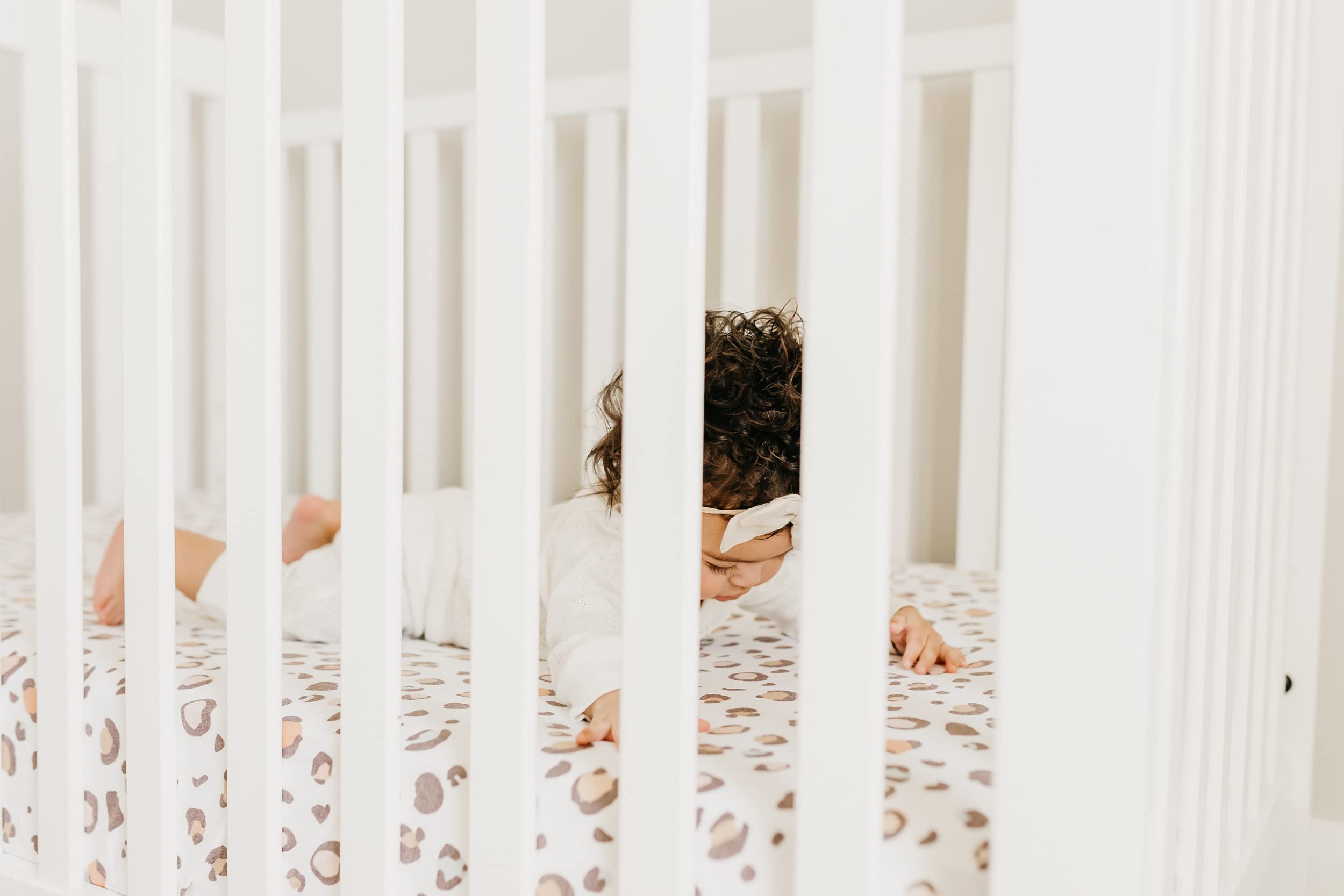 Copper Pearl Millie gender-neutral crib sheet pattern suitable for any nursery.
