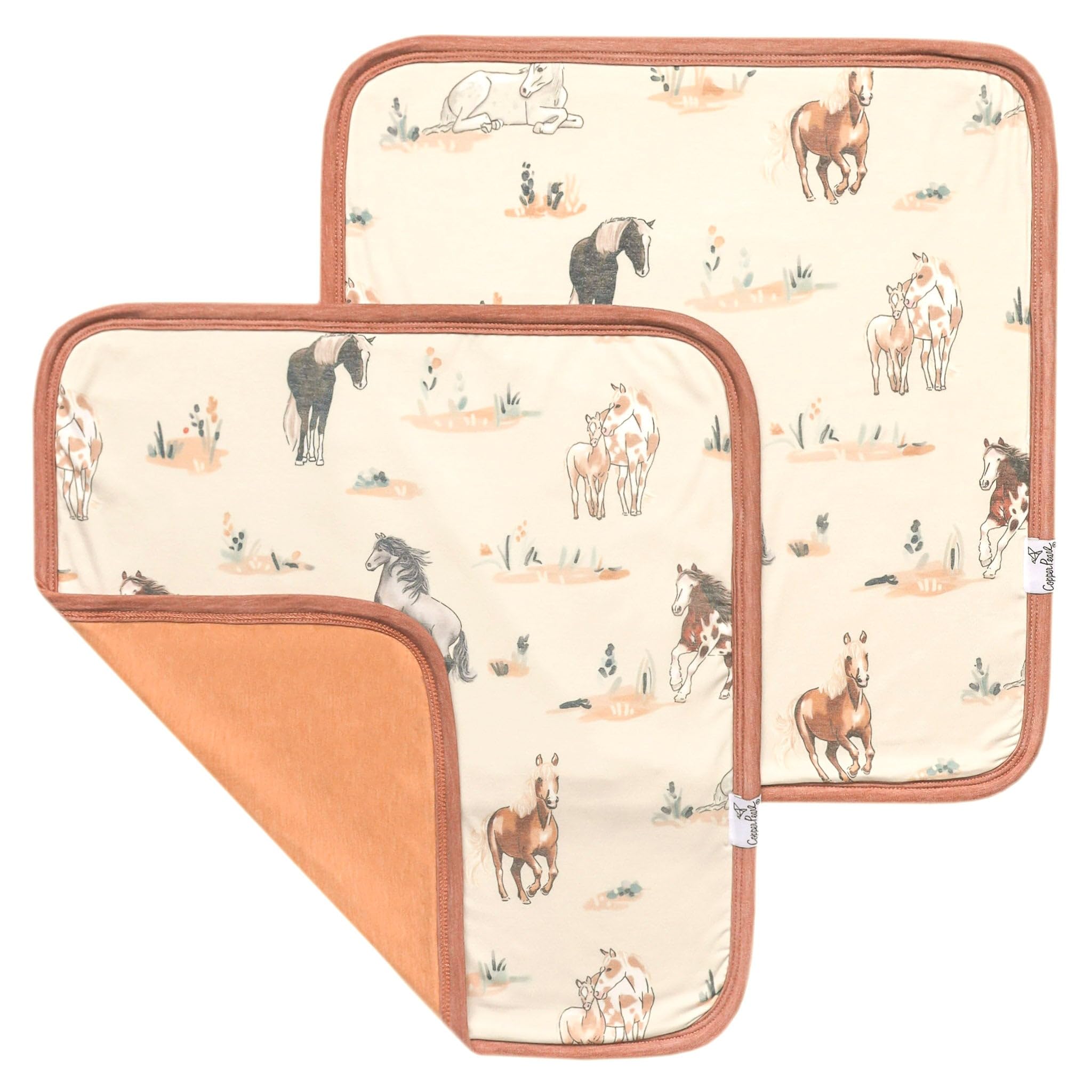 Copper Pearl Montana print front view shows portable baby security blanket for on-the-go soothing