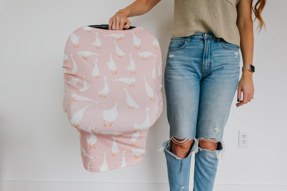 Copper Pearl multi-use cover transforms into a scarf for warmth