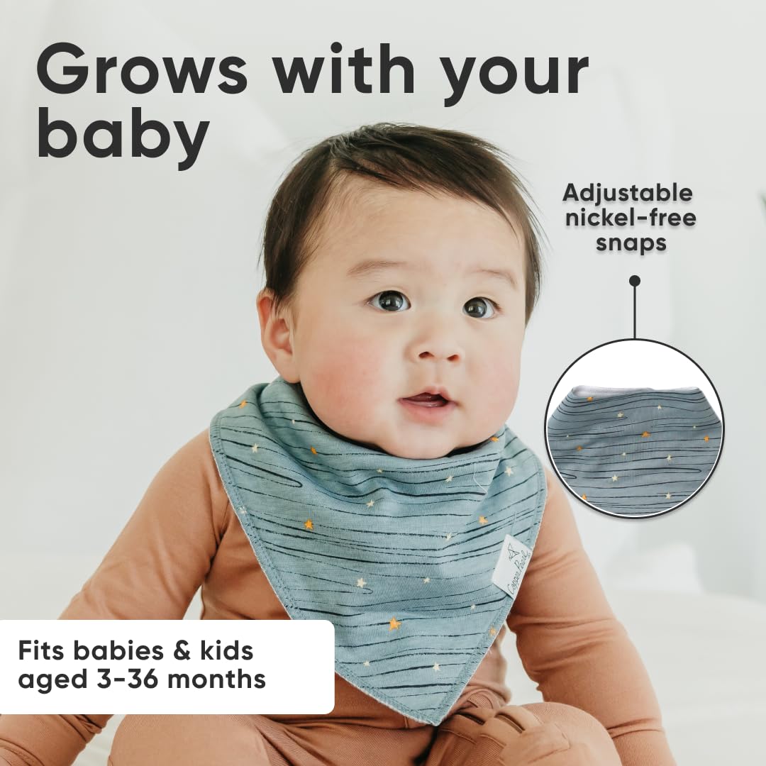 Copper Pearl Neil bib care: machine washable and quick-drying.