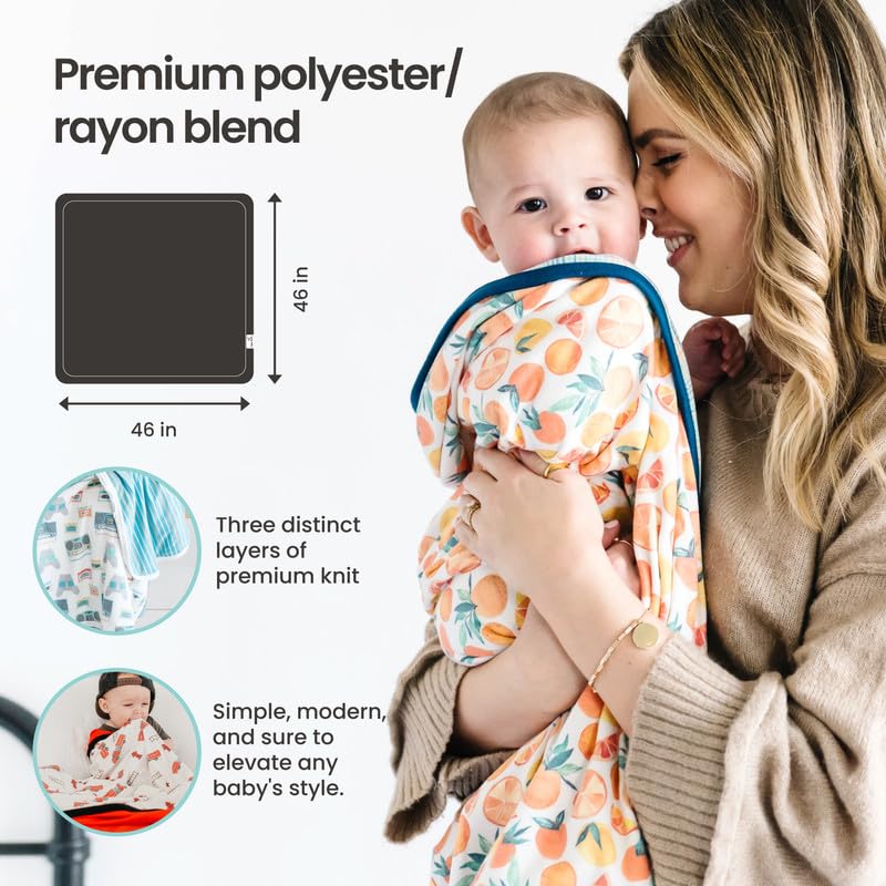 Copper Pearl Neil three-layer blanket in crib or nursery for comfy naps.