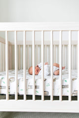 Copper Pearl Noah crib sheet in a cozy nursery scene