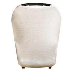 Copper Pearl oat multi-use cover drapes over car seat for sun protection on outings