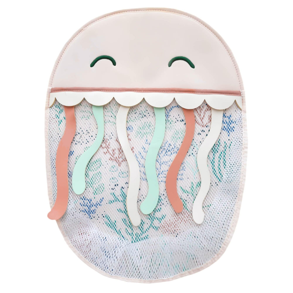 Copper Pearl Oceana bath toy organizer with suction cups secures toys on tile walls.