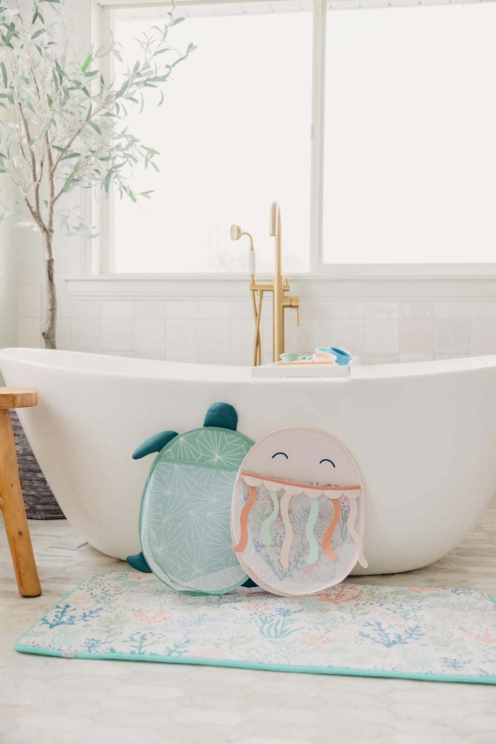 Copper Pearl Oceana bath toy storage net doubles as kid-friendly organizer.