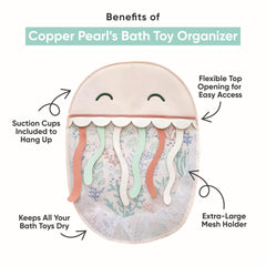 Copper Pearl Oceana extra-large mesh bag dries bath toys quickly after use.