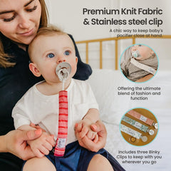 Copper Pearl pacifier clip absorbent fleece lining helps wick moisture while keeping pacifier accessible.