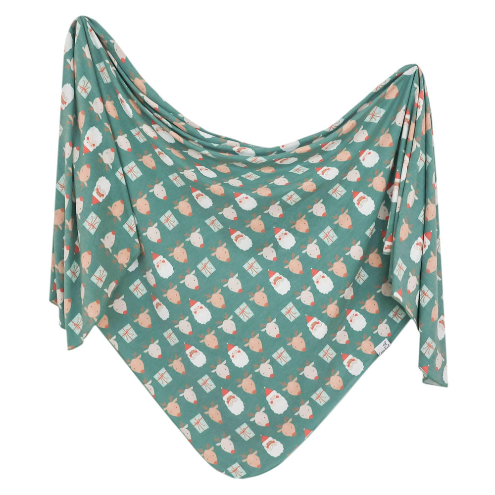 Copper Pearl Prancer swaddle blanket flat view shows knit texture and cozy warmth