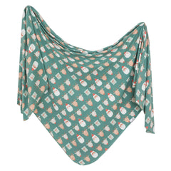 Copper Pearl Prancer swaddle blanket flat view shows knit texture and cozy warmth