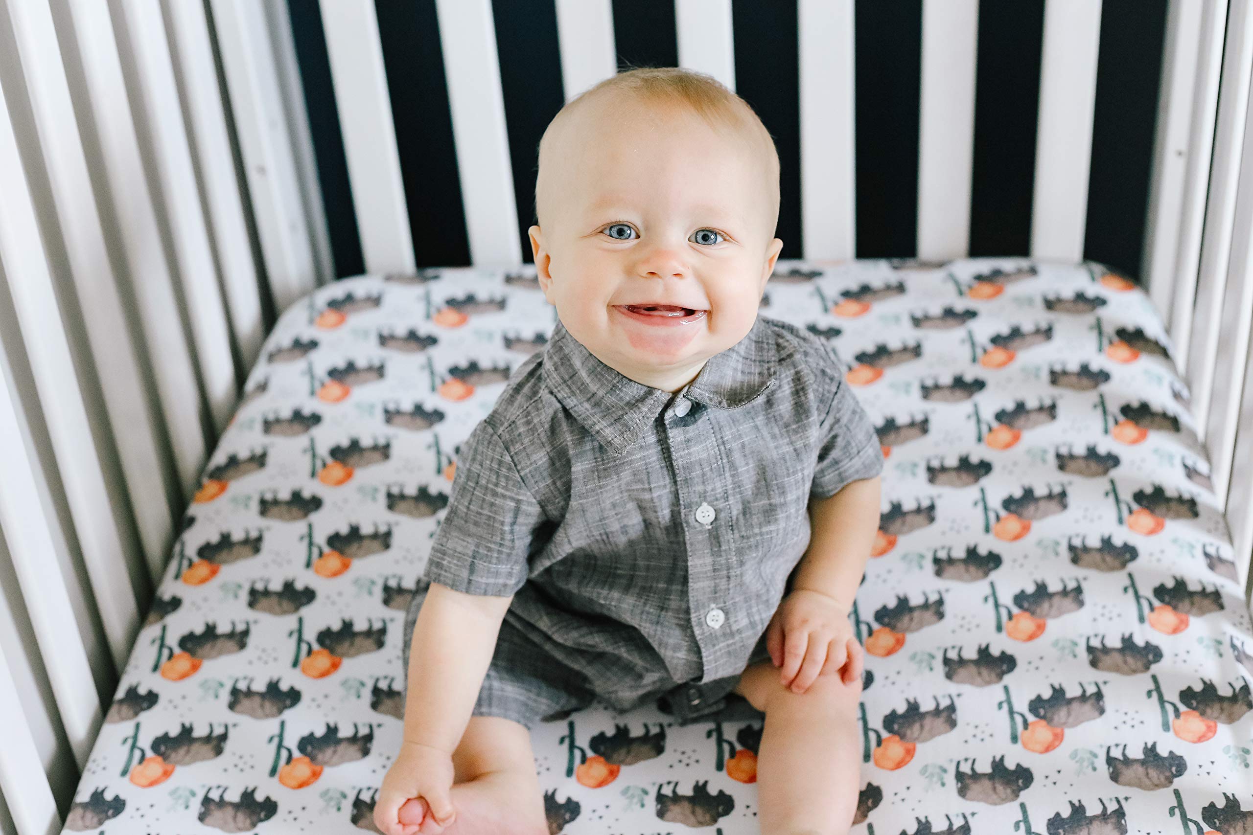 Copper Pearl premium knit crib sheet baby-room-ready with timeless bison style