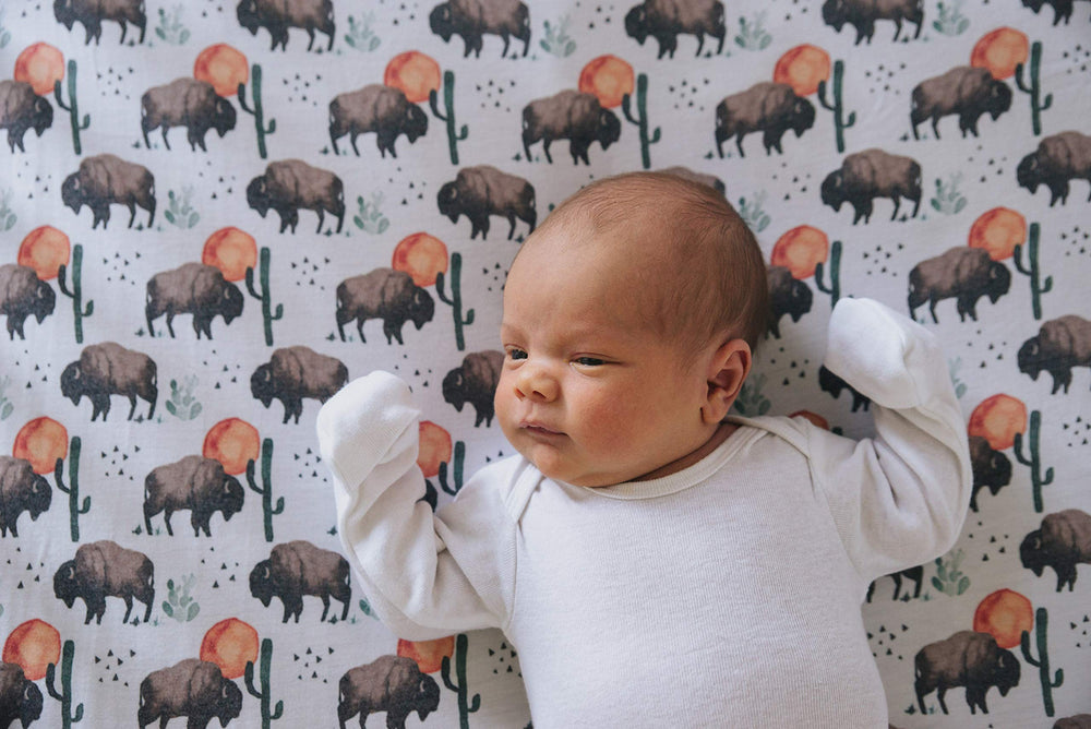 Copper Pearl premium knit crib sheet giftable packaging suits baby showers and registries