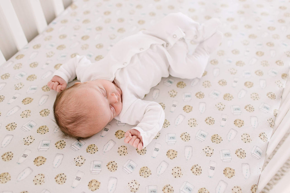 Copper Pearl neutral-design crib sheet blends easily with any nursery decor