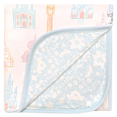 Copper Pearl Princess Palaces quilt folded; soft, durable three-layer knit for newborns