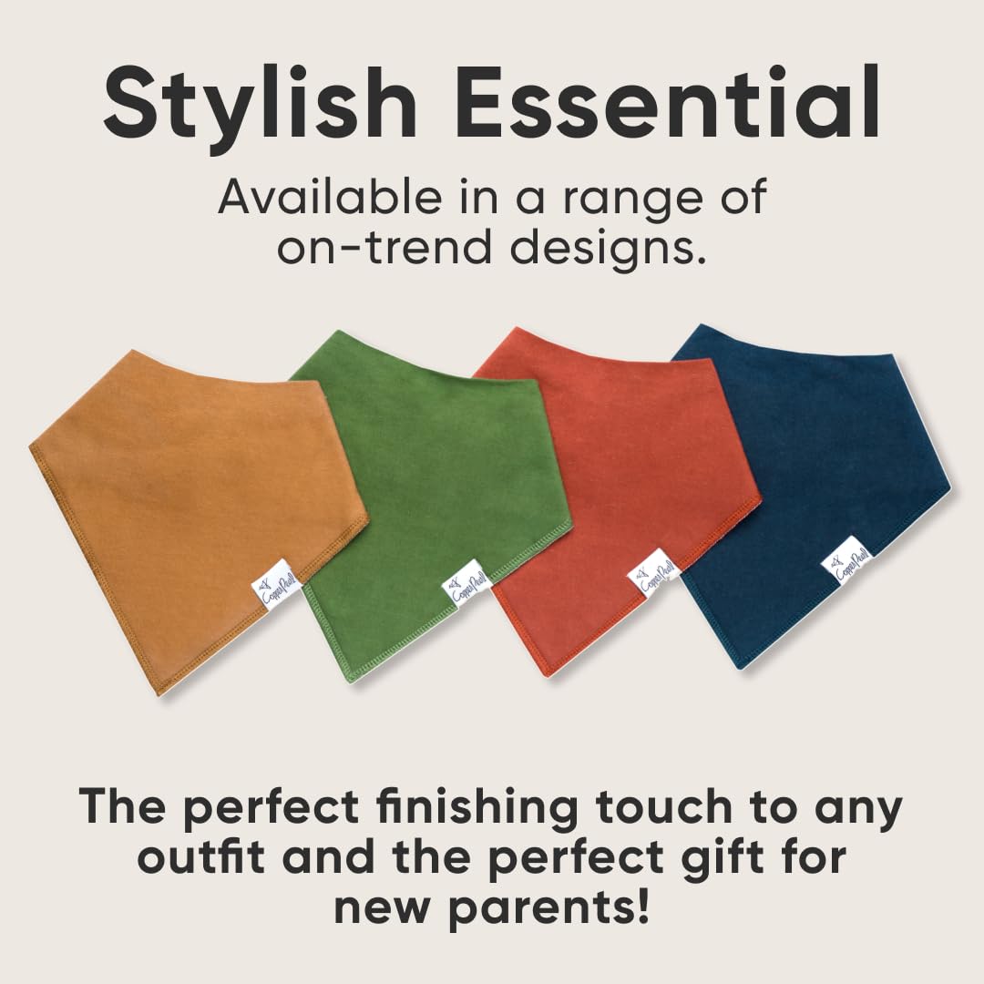 Copper Pearl Ridge versatile bibs complement outfits with modern gender-neutral styles.
