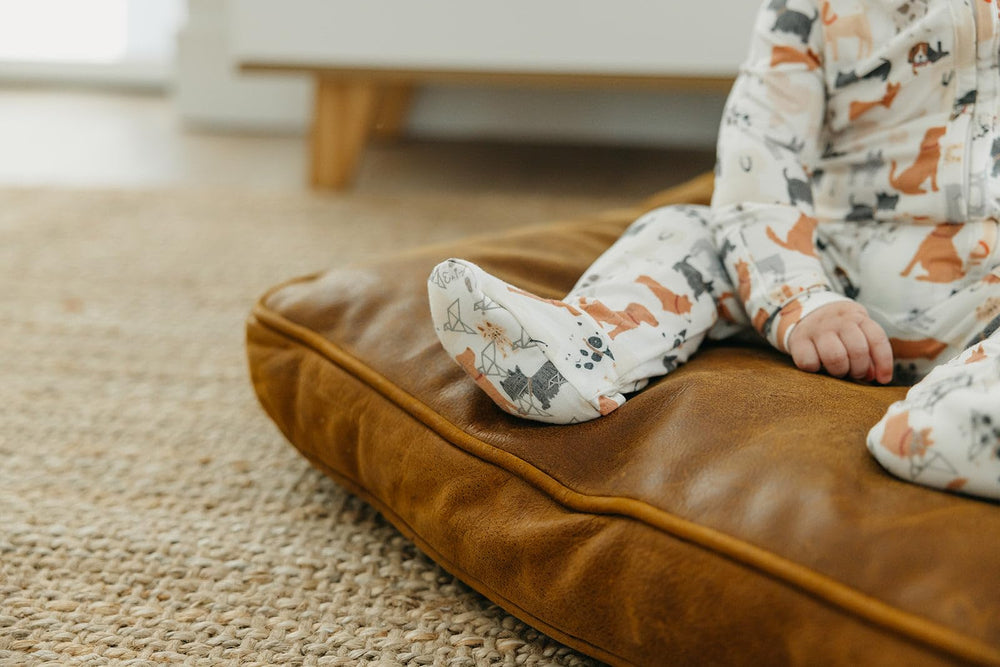 Copper Pearl Rufus tag-free neck prioritizes comfortable wear for naps and bedtime