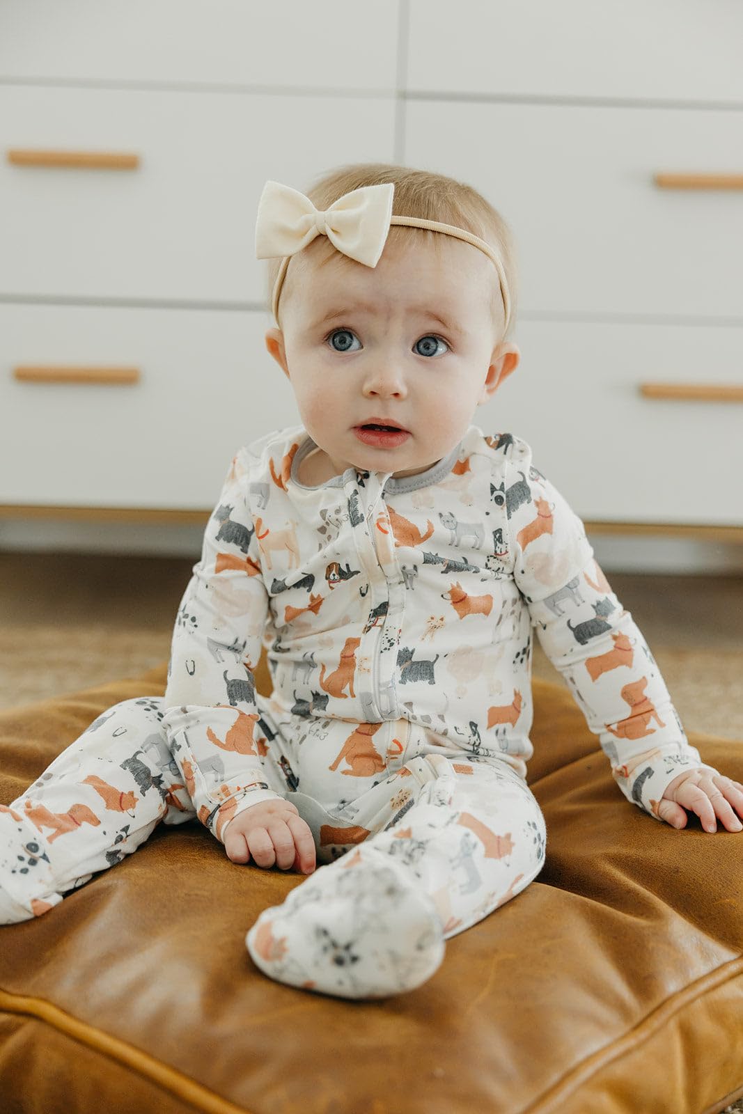 Copper Pearl Rufus two-way zipper for easy diaper changes without snagging