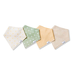 Copper Pearl Santa Fe bibs four-pack laid out for stylish drool protection.