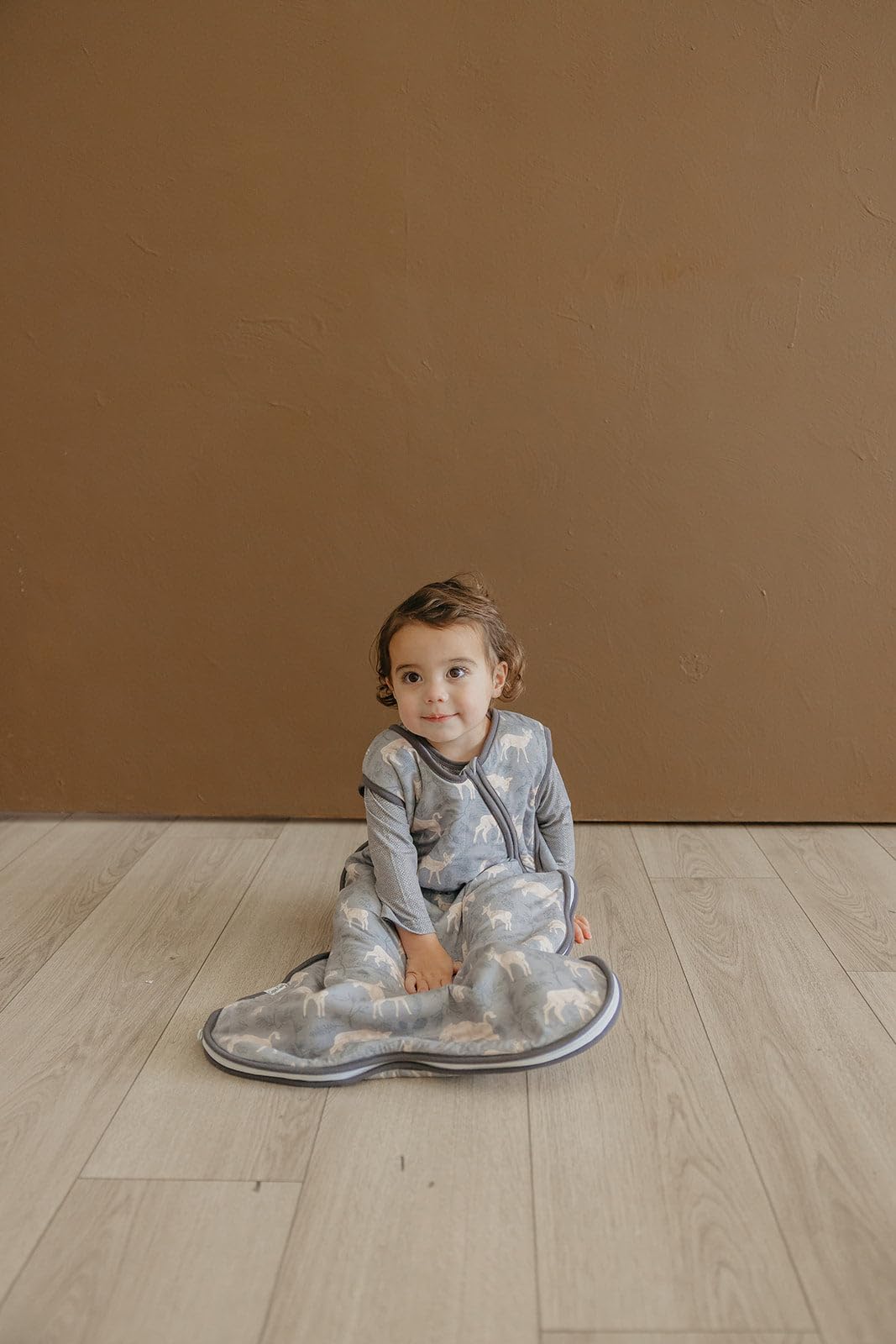 Copper Pearl Sleep Sack Timber zipper cover protects delicate skin during naps.