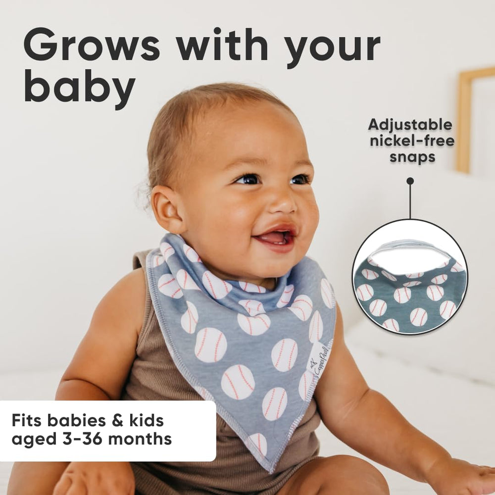 Copper Pearl Slugger stylish prints – fashion-forward bibs that coordinate with outfits.