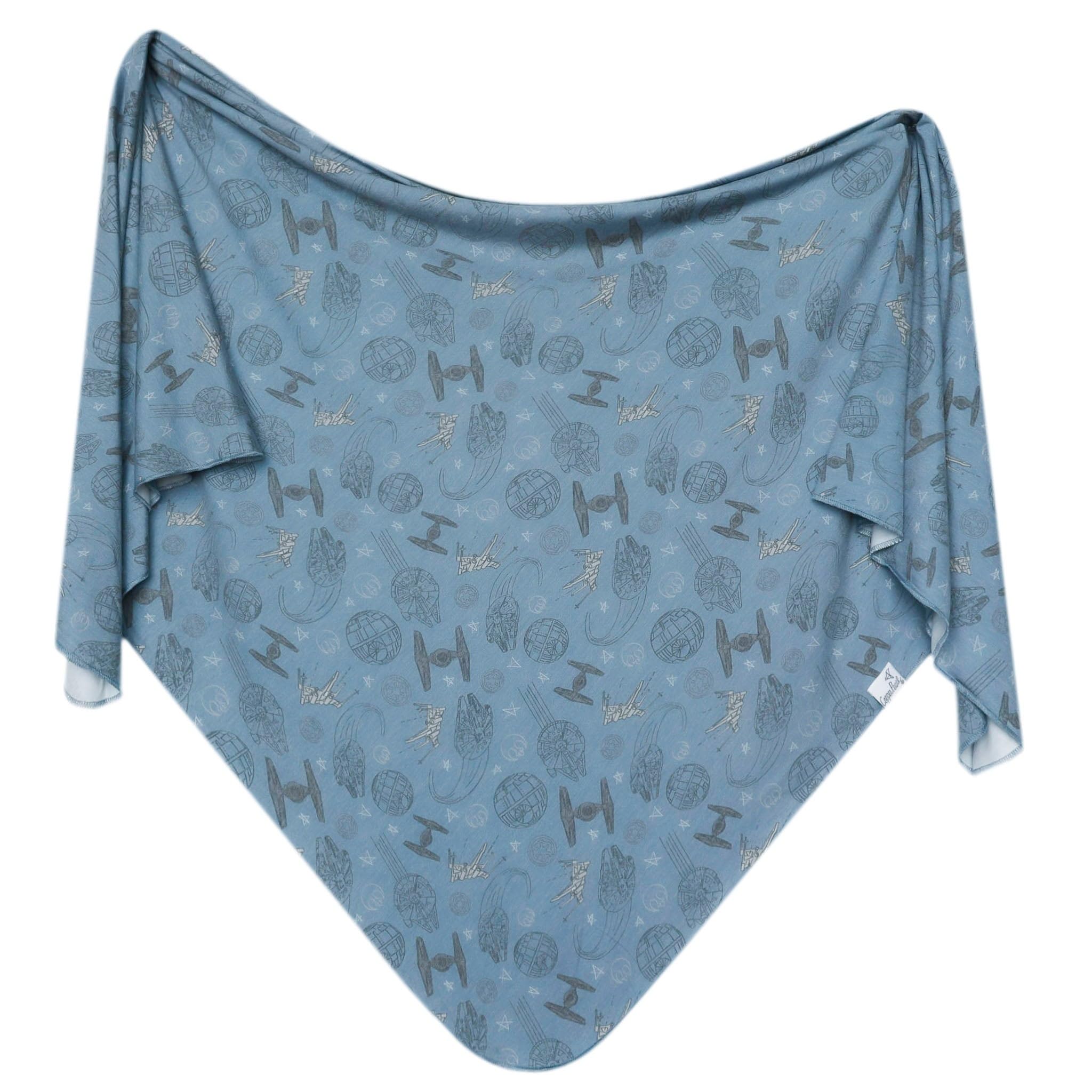 Copper Pearl Starships blanket swaddle closeup showing premium knit softness for gentle wrapping