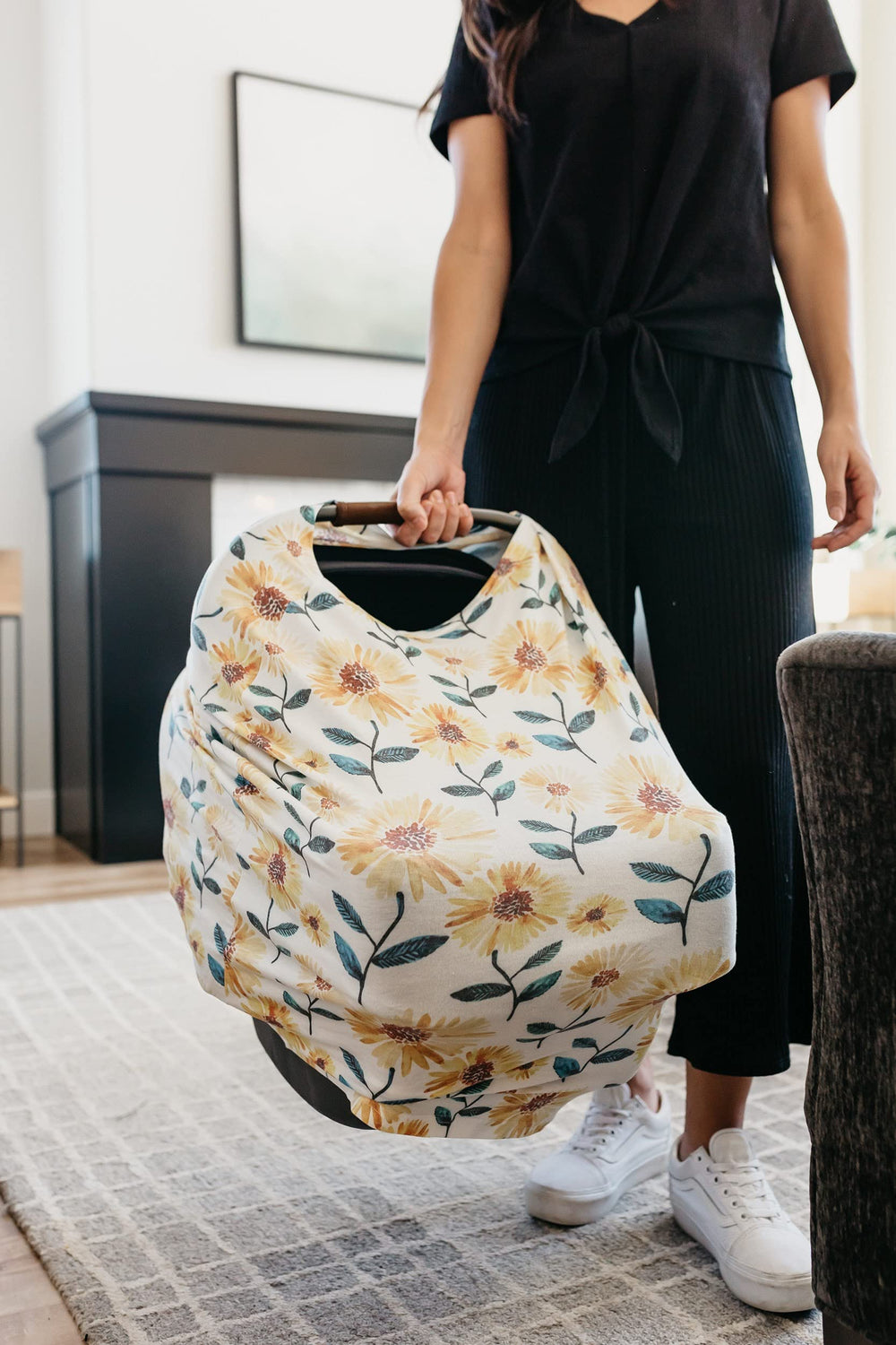 Copper Pearl Sunnie folds compactly for travel and fits in a diaper bag