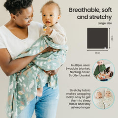 Copper Pearl steel swaddle blanket used as nursing cover for on-the-go privacy