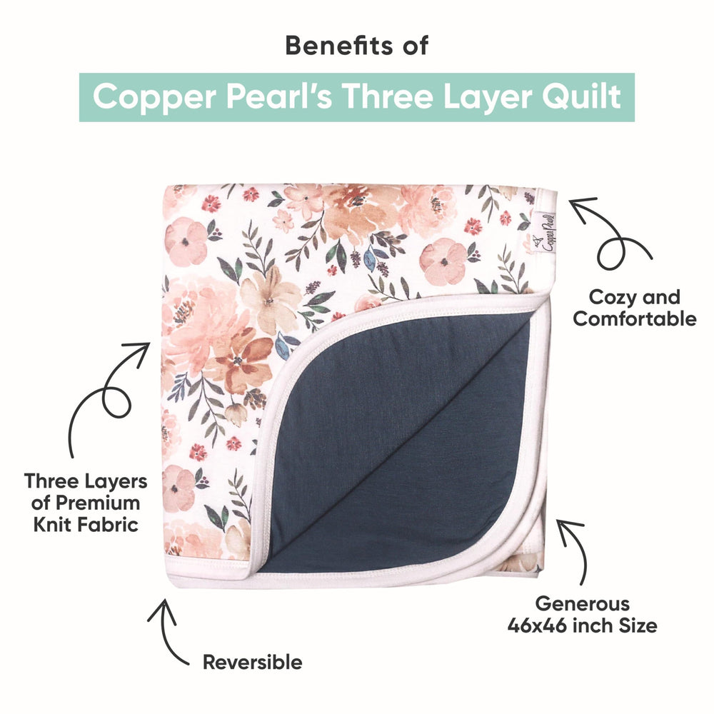Copper Pearl blanket 46x46 in-frame demonstrates grow-with-baby versatility for swaddling.