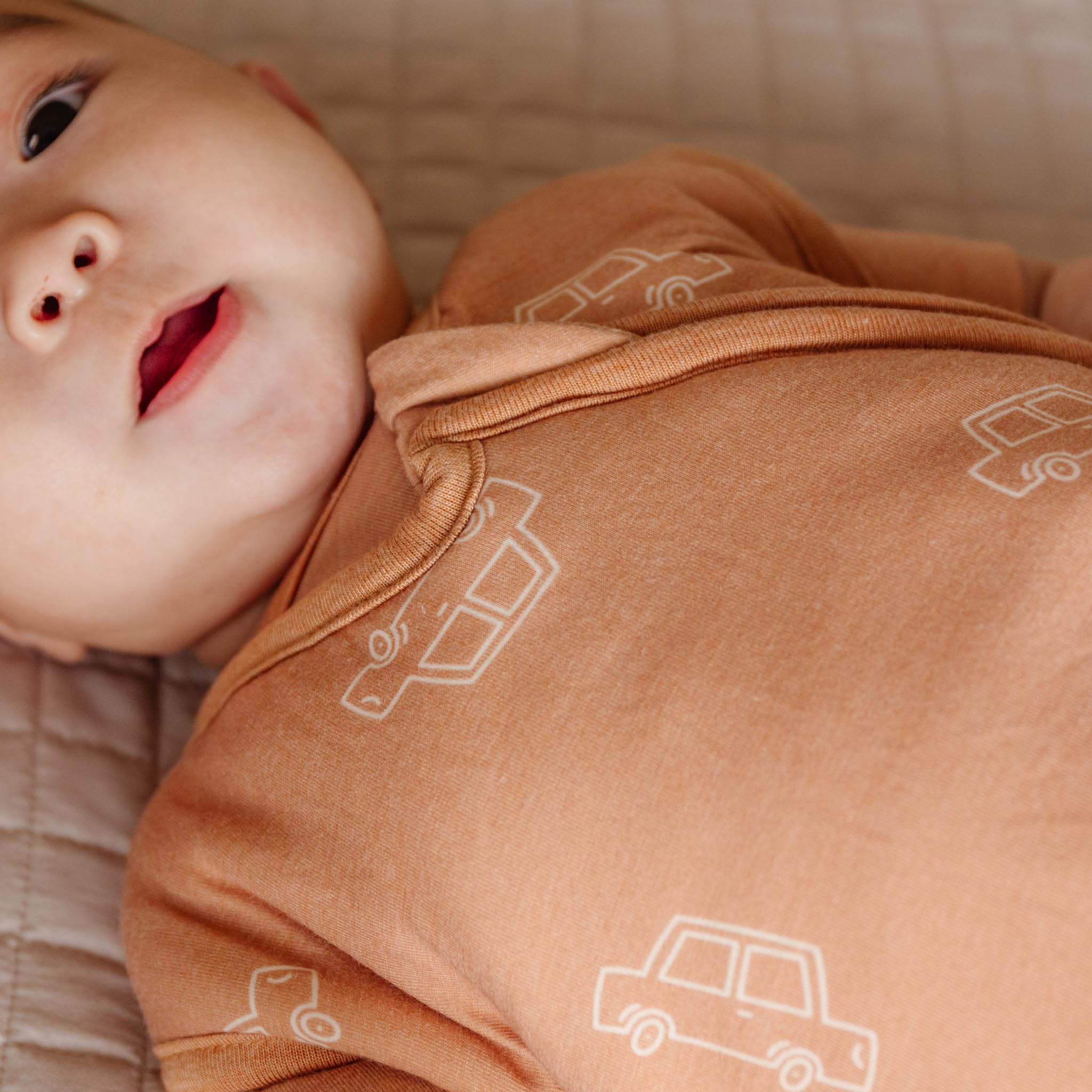 Copper Pearl three-layer knit fabric closeup shows buttery softness and gentle stretch.
