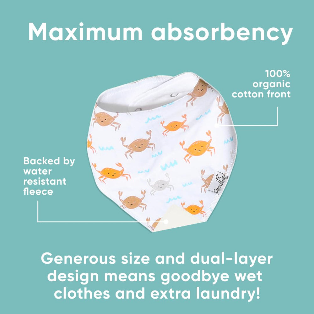 Copper Pearl Tide bib close-up of absorbent layer and water-resistant lining for mess control