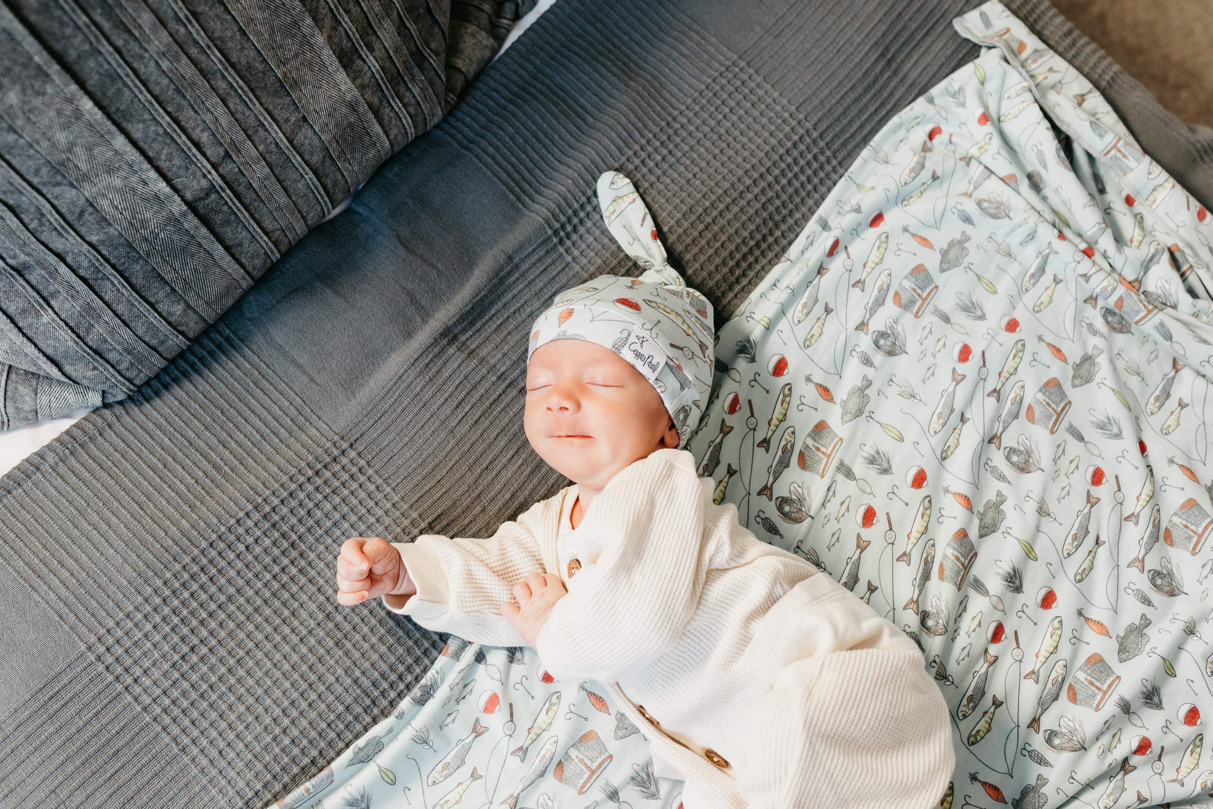 Copper Pearl Trout swaddle baby-nap setup demonstrates cozy, breathable rest comfort.