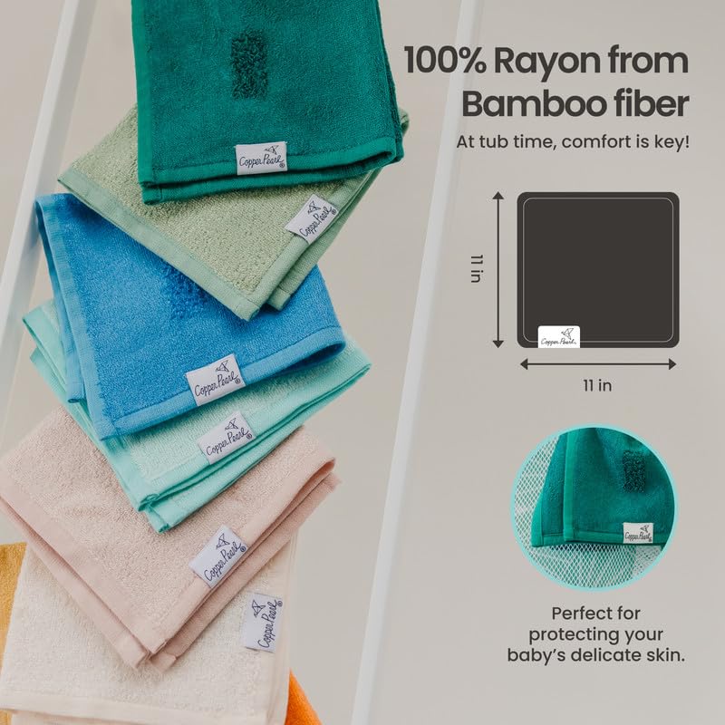 Copper Pearl washcloth in use for baby face care with soft, safe touch