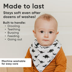 Copper Pearl Wild Set bib worn by baby during teething messes to keep clothes clean.